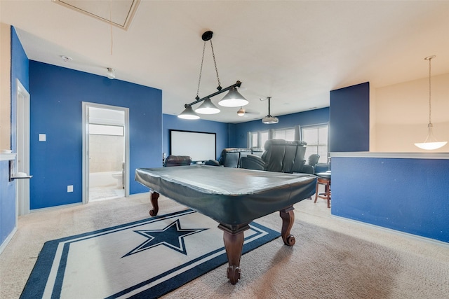 6712 Eliza Dr, Arlington, TX 76001 - playroom featuring attic access, carpet, billiards, and baseboards