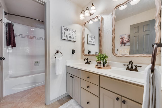 2466 Campfire Ln, Frisco, TX 75033 - bathroom featuring double vanity,  shower combination, and tile patterned flooring