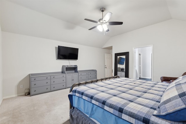 108 Rolling Rock Dr, Trophy Club, TX 76262 - bedroom with vaulted ceiling, carpet floors, a ceiling fan, and baseboards