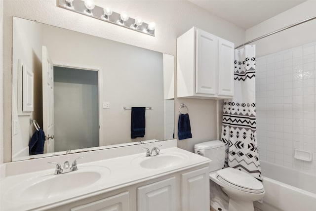 108 Rolling Rock Dr, Trophy Club, TX 76262 - full bathroom featuring double vanity, toilet, and shower / bath combination with curtain