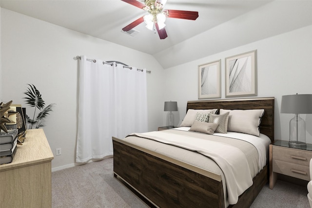 108 Rolling Rock Dr, Trophy Club, TX 76262 - bedroom featuring light carpet, baseboards, lofted ceiling, and ceiling fan