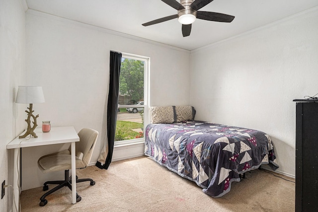 704 Vaughn Dr, Burleson, TX 76028 - bedroom with ornamental molding, carpet, an office area, and ceiling fan