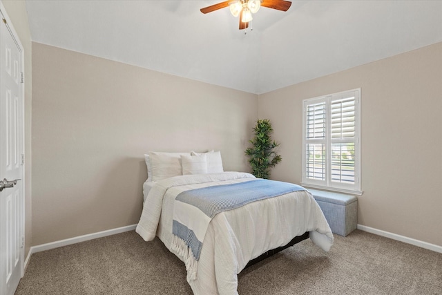 6436 Branchwood Trl, The Colony, TX 75056 - bedroom with carpet, baseboards, vaulted ceiling, and a ceiling fan