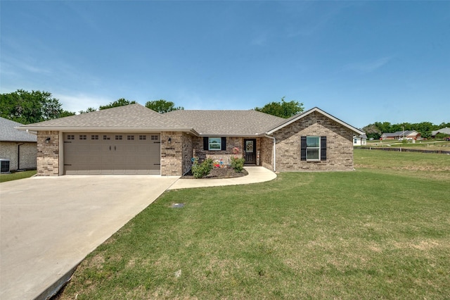 211 Hilltop Cir, Blue Ridge, TX 75424 - single story home with a garage, concrete driveway, a front yard, and brick siding