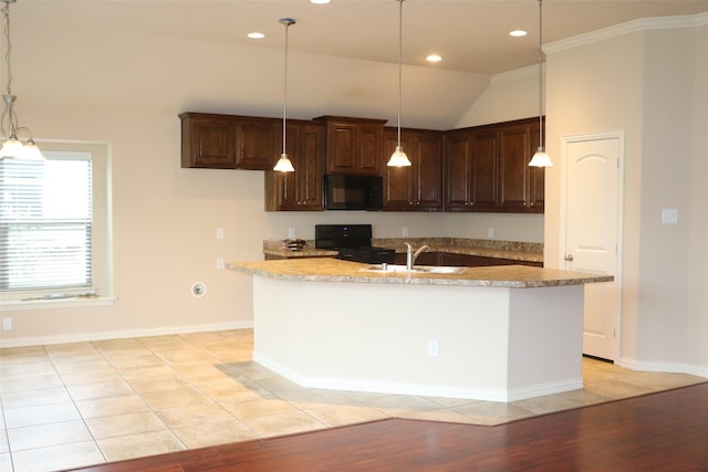 414 Stonecreek Dr, Princeton, TX 75407 - kitchen with black appliances, a sink, recessed lighting, pendant lighting, and baseboards
