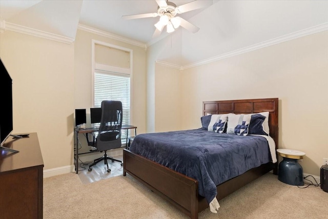 213 Desert Sky Dr, Mcgregor, TX 76657 - bedroom with crown molding, light carpet, baseboards, a ceiling fan, and a desk