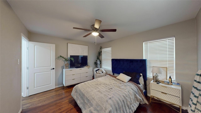 1408 Briarwood Blvd, Arlington, TX 76013 - bedroom with dark wood-type flooring, baseboards, multiple windows, and a ceiling fan