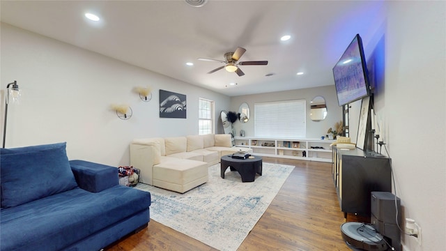 1408 Briarwood Blvd, Arlington, TX 76013 - living area with ceiling fan, recessed lighting, and dark wood-style floors