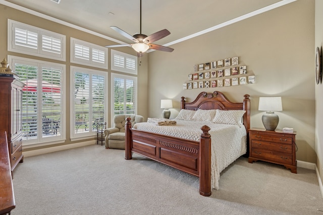 8917 Cypress Creek Rd, Lantana, TX 76226 - bedroom featuring carpet, crown molding, baseboards, and ceiling fan