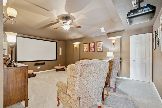 8917 Cypress Creek Rd, Lantana, TX 76226 - cinema with carpet floors, a ceiling fan, baseboards, and vaulted ceiling