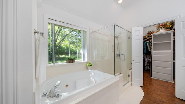 253 Valtie Davis Rd, Combine, TX 75159 - full bathroom featuring plenty of natural light, a tub with jets, a spacious closet, a stall shower, and ornamental molding