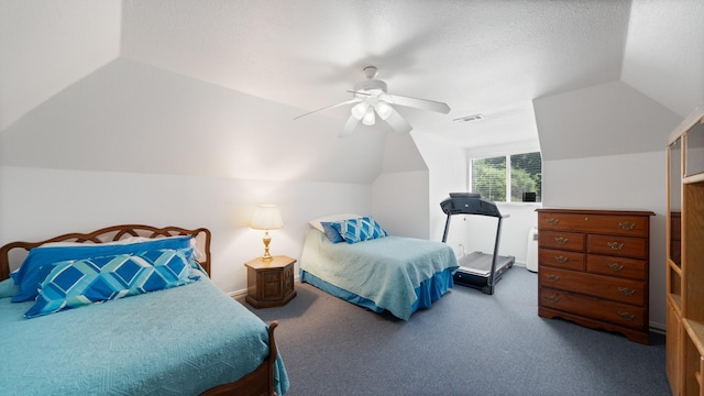 253 Valtie Davis Rd, Combine, TX 75159 - carpeted bedroom with lofted ceiling, a ceiling fan, a textured ceiling, and baseboards