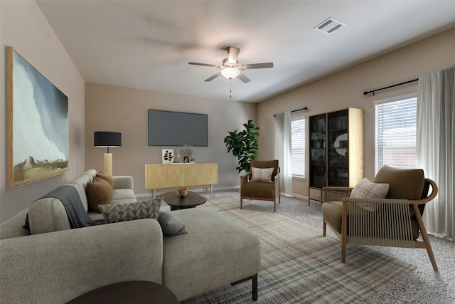 412 Lowery Oaks Trl, Fort Worth, TX 76120 - carpeted living area featuring a ceiling fan and plenty of natural light