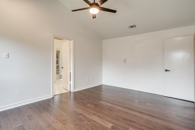 2204 Mediterranean Ave, Arlington, TX 76011 - spare room with ceiling fan, dark wood finished floors, high vaulted ceiling, and baseboards
