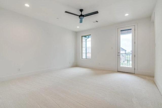 822 Eaglescliffe Lndg, Wylie, TX 75098 - spare room featuring healthy amount of natural light, light colored carpet, recessed lighting, a ceiling fan, and baseboards