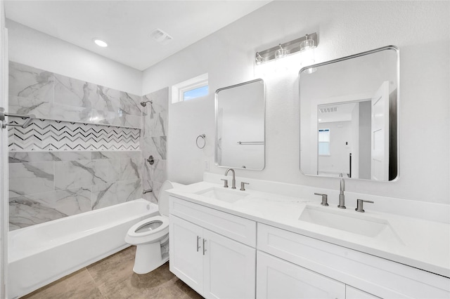 220 E Park St, Little Elm, TX 75068 - bathroom featuring toilet, shower / tub combination, and double vanity