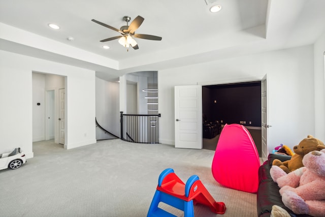 3747 Connie Ln, Frisco, TX 75033 - playroom with a ceiling fan, carpet flooring, recessed lighting, and baseboards