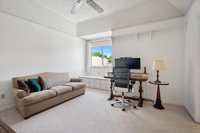 3517 Louis Dr, Plano, TX 75023 - office area with light colored carpet, a ceiling fan, and baseboards