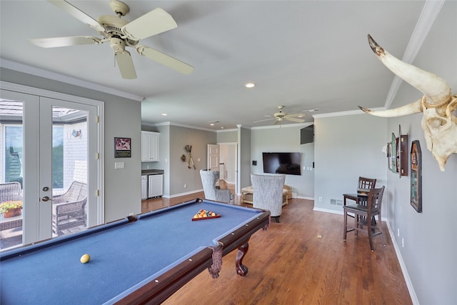 3 Savannah Ridge Dr, Frisco, TX 75034 - playroom with ceiling fan, french doors, ornamental molding, billiards table, and baseboards