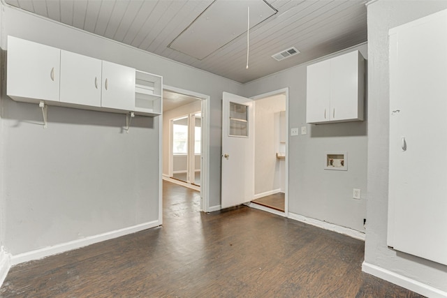 729 Grubb Cir, Mesquite, TX 75149 - laundry area with attic access, washer hookup, dark wood finished floors, cabinet space, and baseboards