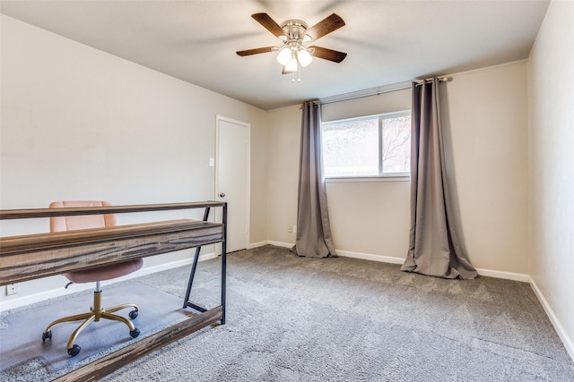 605 Sevilla Dr, Garland, TX 75043 - unfurnished office with a ceiling fan, carpet floors, and baseboards