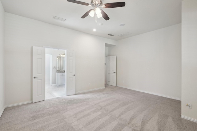 2545 Sedalia Ct, Frisco, TX 75034 - unfurnished bedroom with light carpet, baseboards, ensuite bath, ceiling fan, and recessed lighting