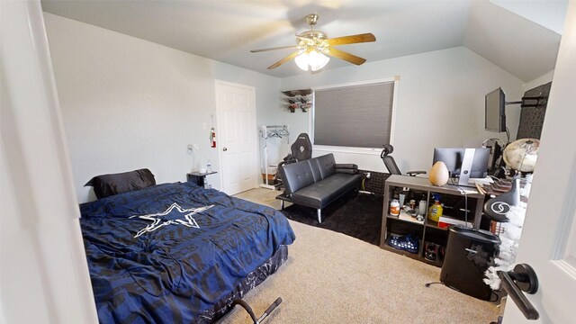 1407 Lady Amber Ln, Granbury, TX 76049 - bedroom featuring carpet, ceiling fan, and vaulted ceiling