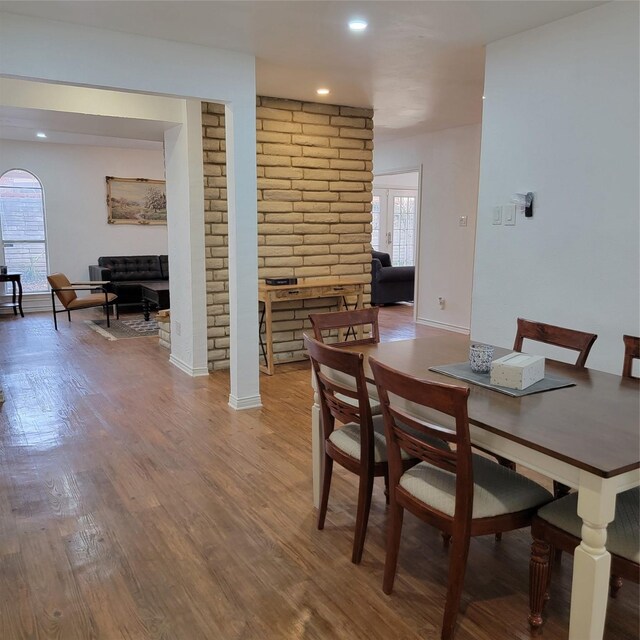 15642 Overmead Cir, Dallas, TX 75248 - dining space featuring healthy amount of natural light, wood finished floors, recessed lighting, and baseboards