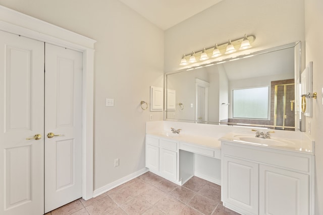 1928 Victoria Cir, Mckinney, TX 75072 - full bath with double vanity, baseboards, a stall shower, and tile patterned floors