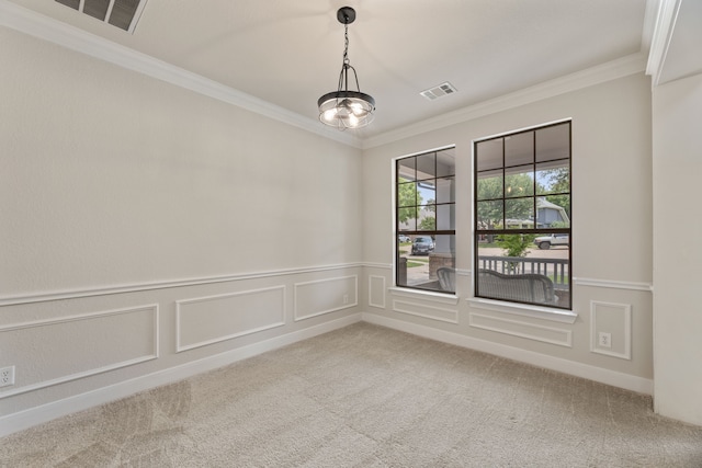 1928 Victoria Cir, Mckinney, TX 75072 - spare room featuring carpet, crown molding, a wainscoted wall, and a decorative wall