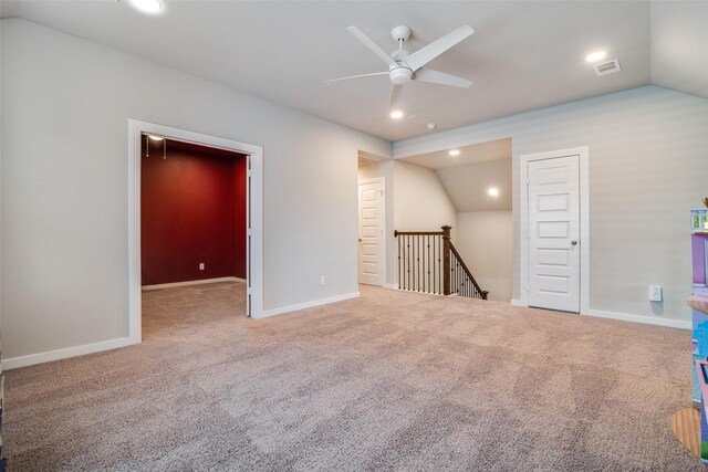 1822 Indigo Creek Ln, Wylie, TX 75098 - empty room featuring vaulted ceiling, carpet flooring, a ceiling fan, recessed lighting, and baseboards