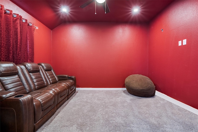1822 Indigo Creek Ln, Wylie, TX 75098 - cinema room featuring carpet, ceiling fan, lofted ceiling, recessed lighting, and baseboards