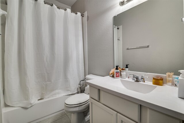1822 Indigo Creek Ln, Wylie, TX 75098 - bathroom with toilet, shower / bathtub combination with curtain, tile patterned flooring, and vanity