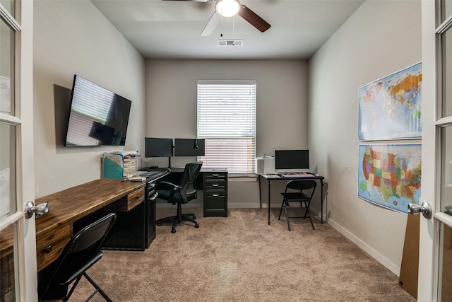 1822 Indigo Creek Ln, Wylie, TX 75098 - office with light colored carpet, a ceiling fan, and baseboards