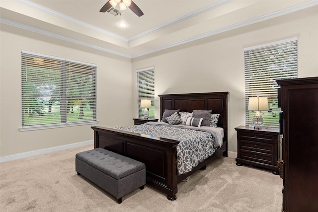 2743 Tokio Rd, West, TX 76691 - bedroom with light carpet, crown molding, baseboards, and ceiling fan
