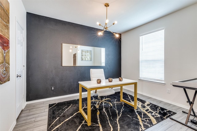 5616 Apple Grove Way, Fort Worth, TX 76123 - office featuring wood finished floors, baseboards, and a chandelier