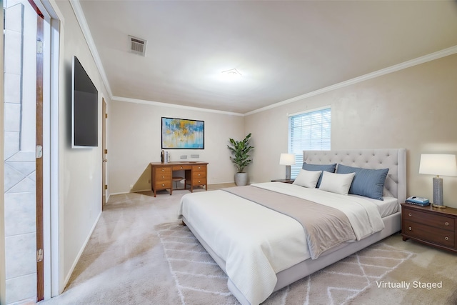 2500 Shoreline Dr, Sherman, TX 75092 - bedroom with ornamental molding, light carpet, and baseboards