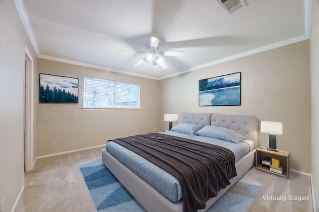 2500 Shoreline Dr, Sherman, TX 75092 - bedroom with carpet, baseboards, ornamental molding, and a ceiling fan