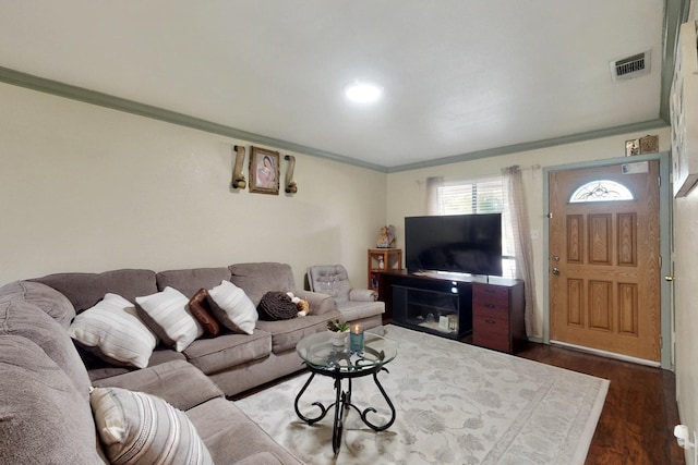 805 Loganwood Dr, Royse City, TX 75189 - living area with ornamental molding and dark wood finished floors