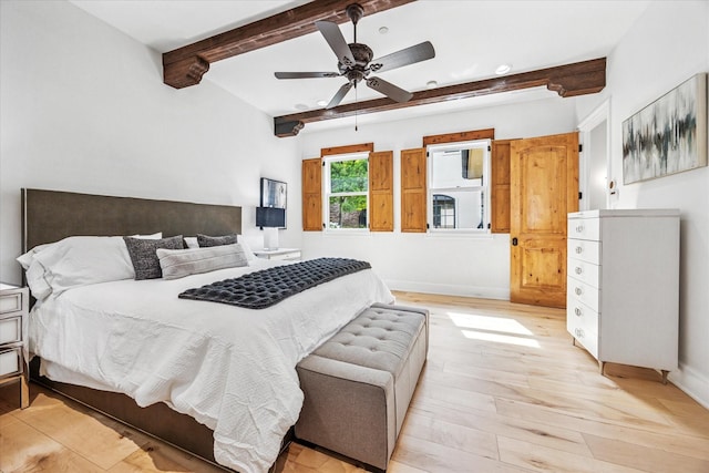 933 Glenhurst Rd, Keller, TX 76248 - bedroom featuring light wood-style flooring, beam ceiling, ceiling fan, and baseboards