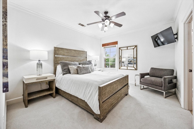 933 Glenhurst Rd, Keller, TX 76248 - bedroom with light carpet, ornamental molding, baseboards, and ceiling fan