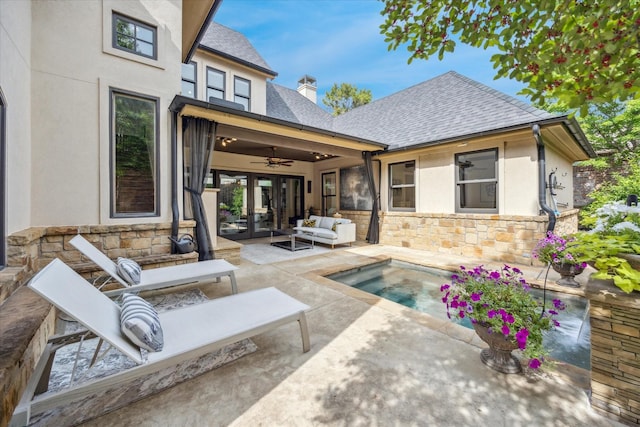 933 Glenhurst Rd, Keller, TX 76248 - view of patio featuring outdoor lounge area, a ceiling fan, french doors, and a pool