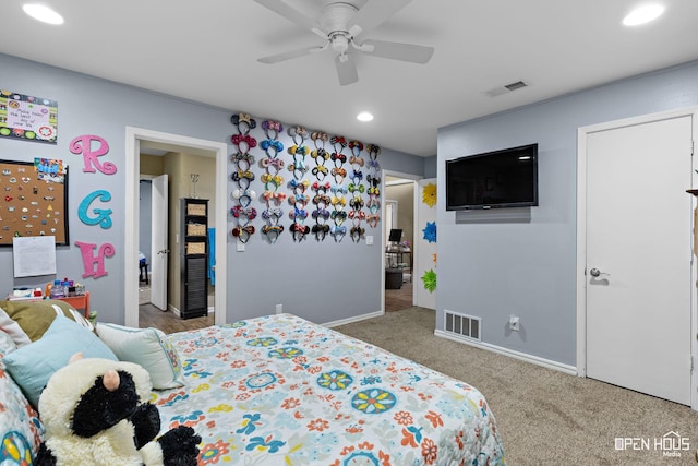 4403 Nassau Dr, Wichita Falls, TX 76308 - bedroom with carpet floors, recessed lighting, baseboards, and a ceiling fan