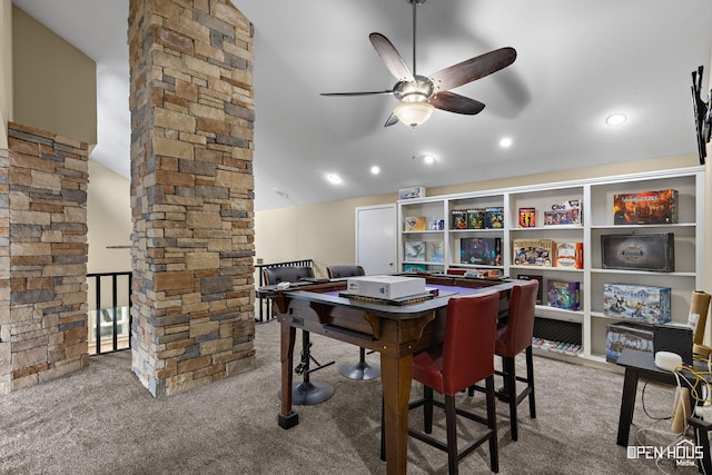 4403 Nassau Dr, Wichita Falls, TX 76308 - dining area with carpet, a ceiling fan, an office area, and lofted ceiling