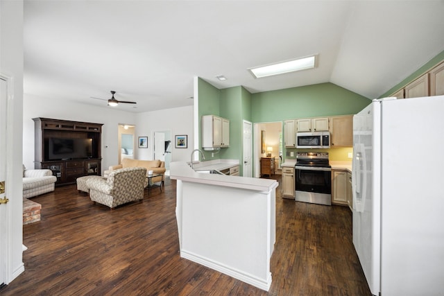 8630 Hidden Spring Dr, Frisco, TX 75034 - kitchen featuring stainless steel appliances, open floor plan, a peninsula, a sink, and light countertops