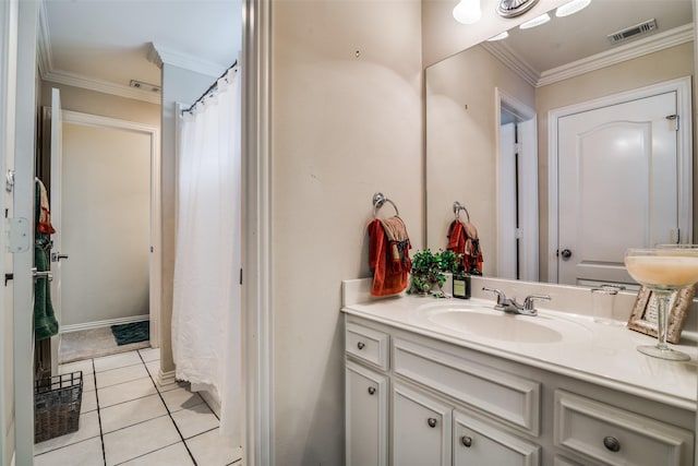 2305 Rosser Ct, Rowlett, TX 75088 - bathroom featuring tile patterned floors, vanity, and crown molding