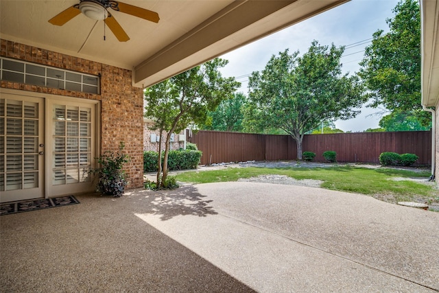 2305 Rosser Ct, Rowlett, TX 75088 - view of patio / terrace featuring ceiling fan and a fenced backyard