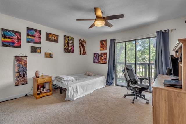 6433 Southpoint Dr, Dallas, TX 75248 - bedroom with carpet flooring, access to exterior, an office area, and a ceiling fan