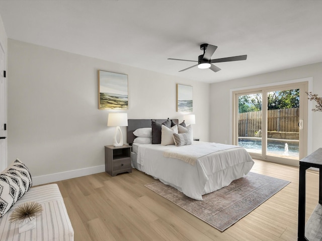 8521 Brookridge Dr, North Richland Hills, TX 76182 - bedroom featuring access to outside, light wood-type flooring, and ceiling fan