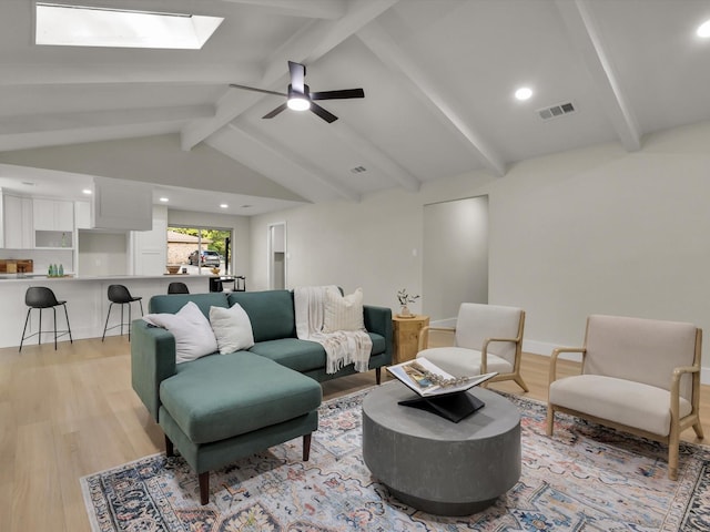 8521 Brookridge Dr, North Richland Hills, TX 76182 - living area featuring light wood-style floors, a skylight, recessed lighting, and ceiling fan